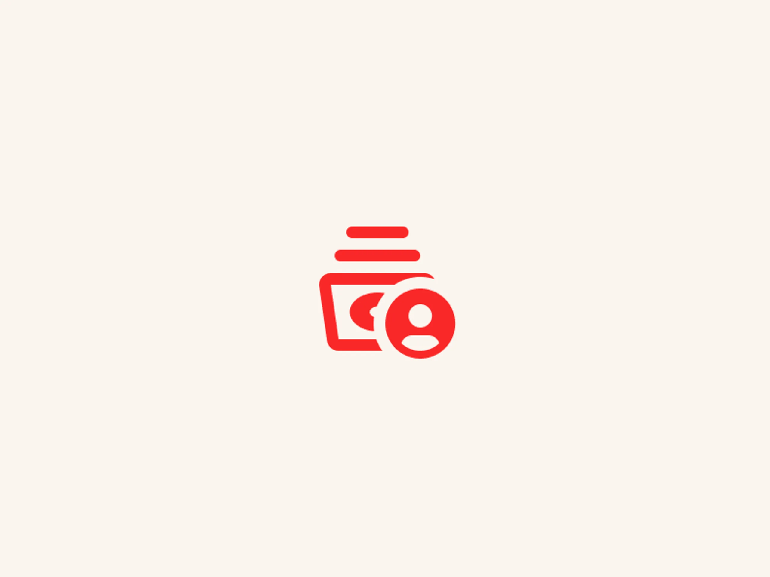 Red icon of a stack of photos with a user avatar symbol in front, centered on a pale background.