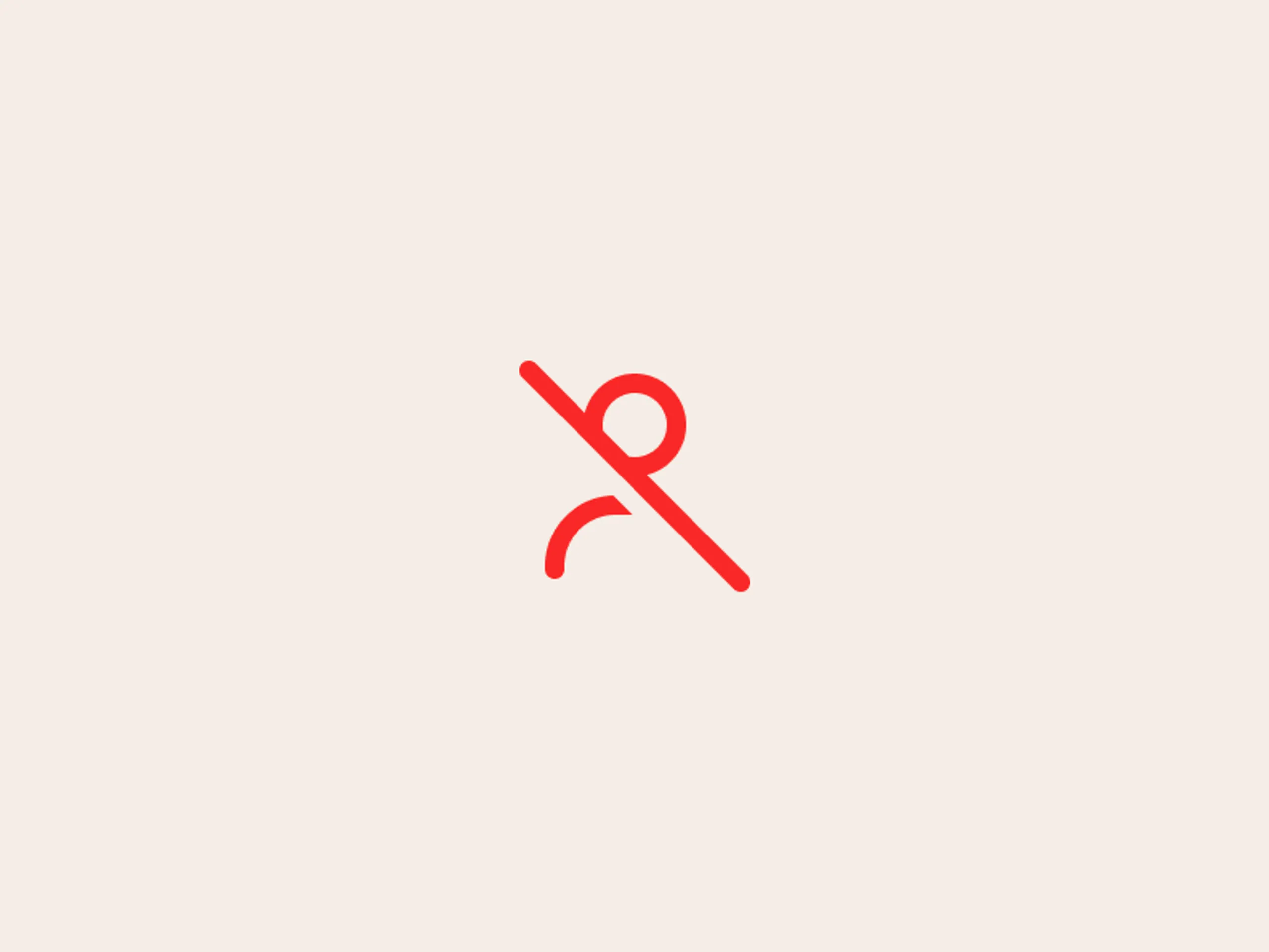 A red microphone icon with a diagonal line through it, indicating that the microphone is muted, on a light beige background.