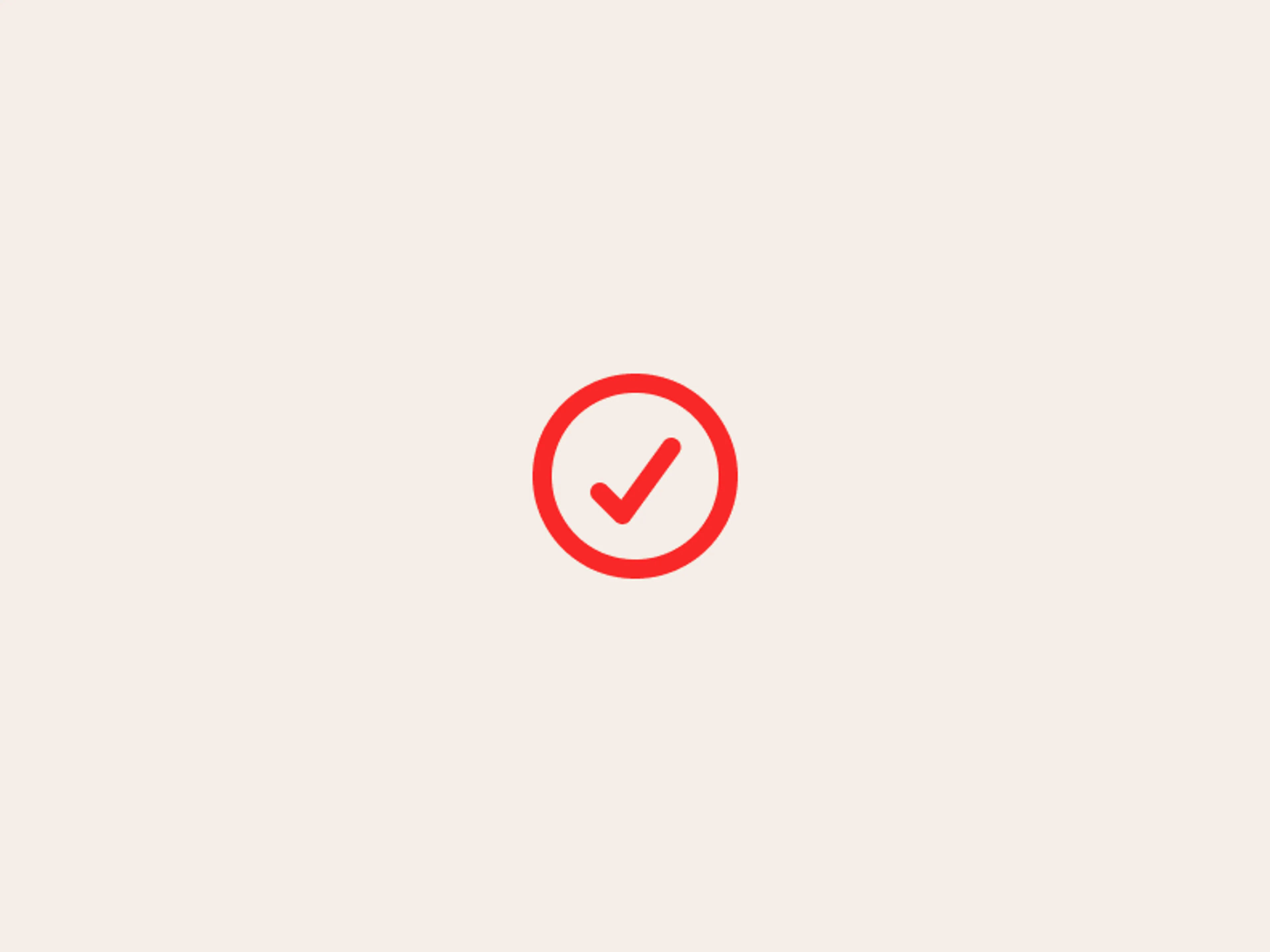 A red check mark inside a red circle on a light beige background, centered in the image.
