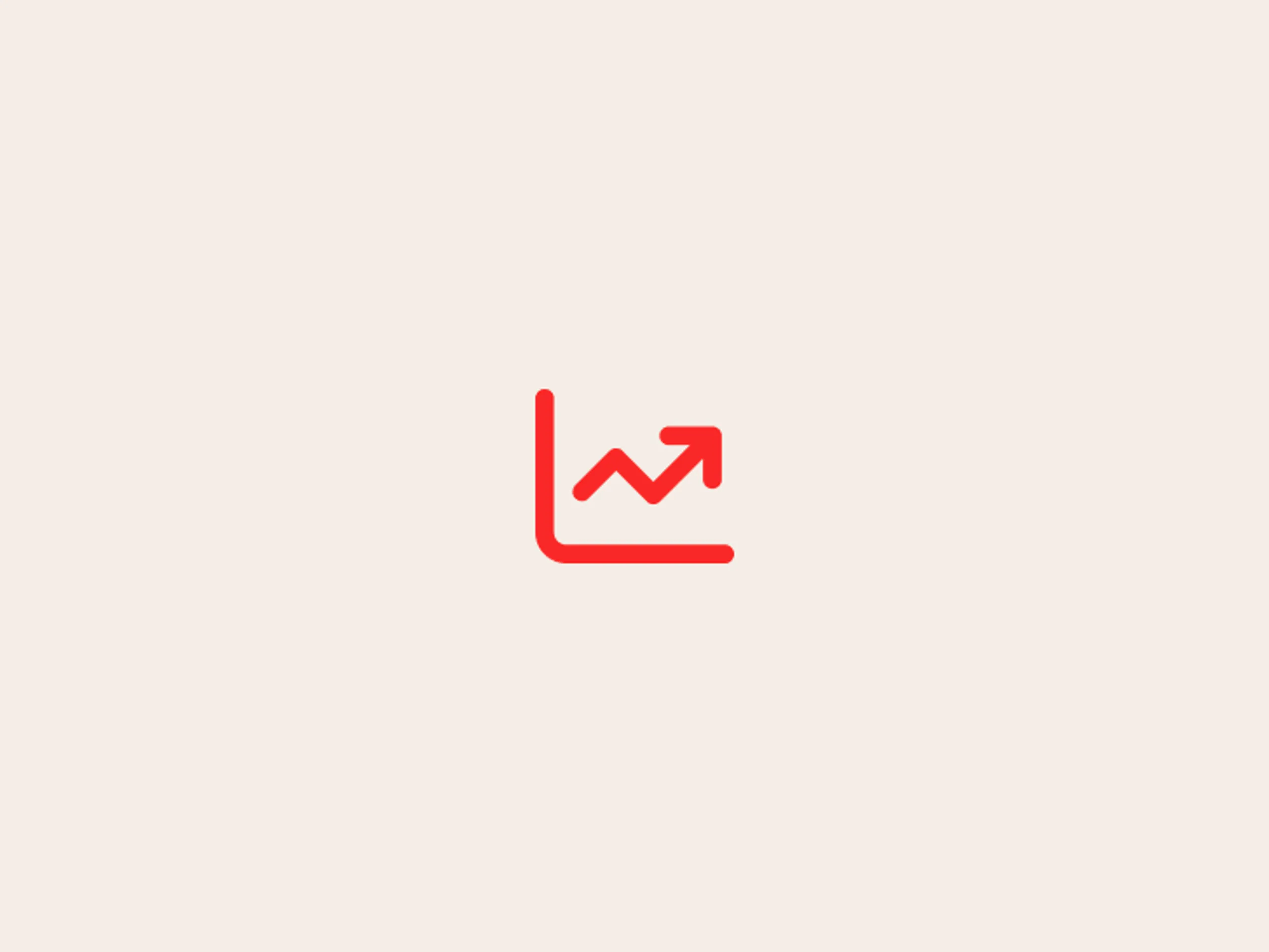 A minimalist red line graph with an upward arrow, symbolizing growth or progress, on a plain beige background.
