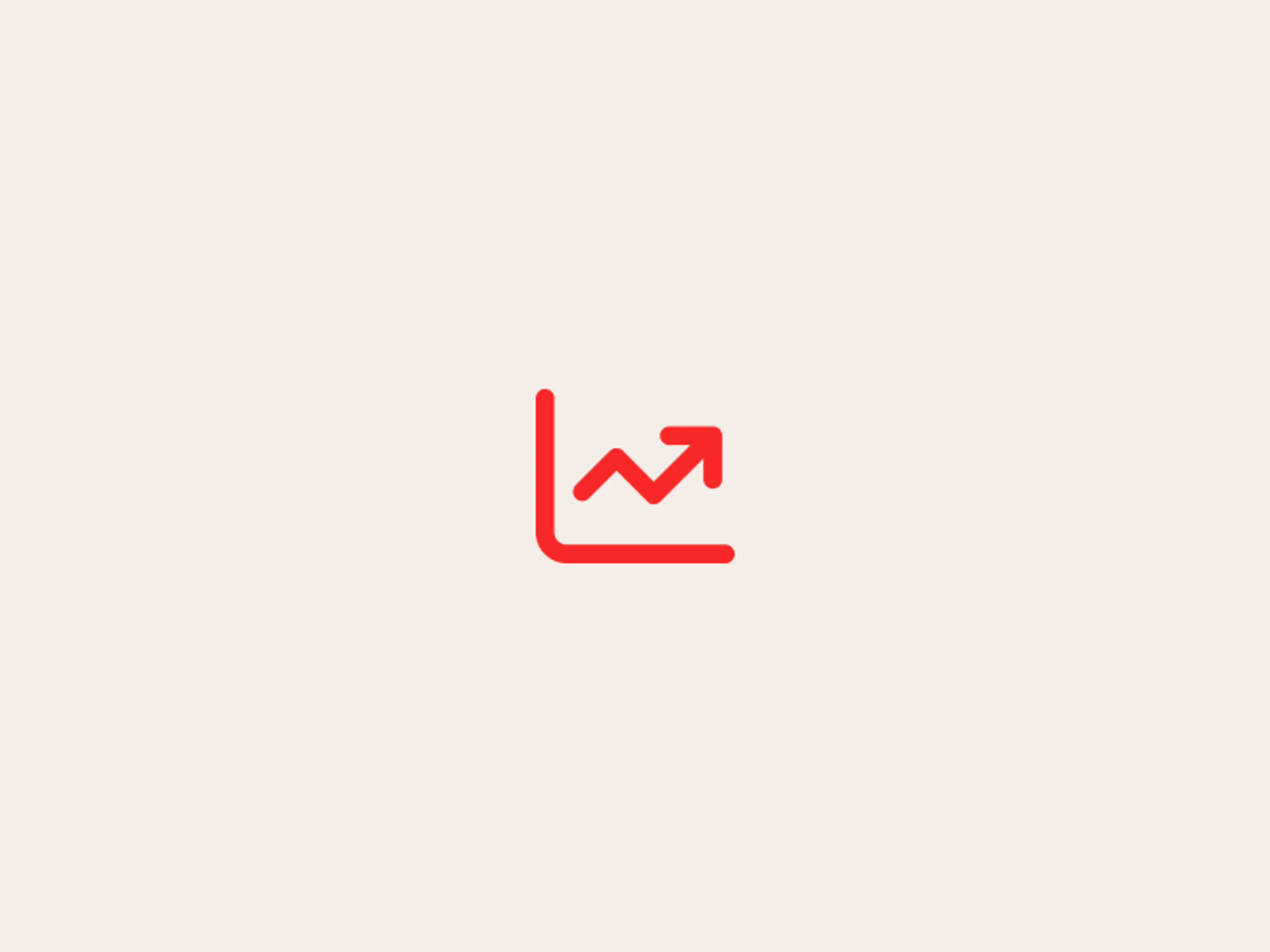 A minimalist red line graph with an upward arrow, symbolizing growth or progress, on a plain beige background.