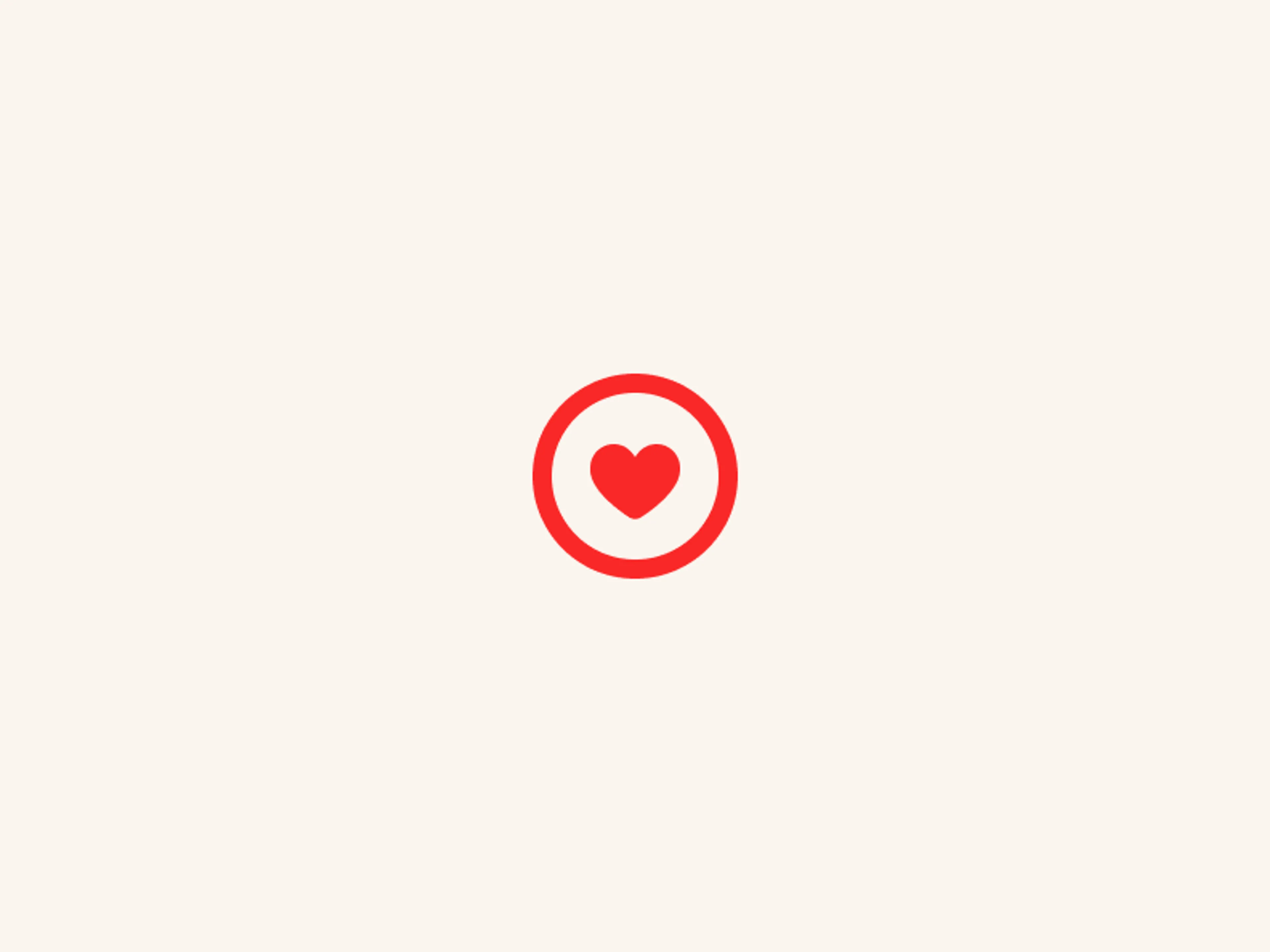 A simple red heart icon inside a red circle, centered on a plain off-white background.