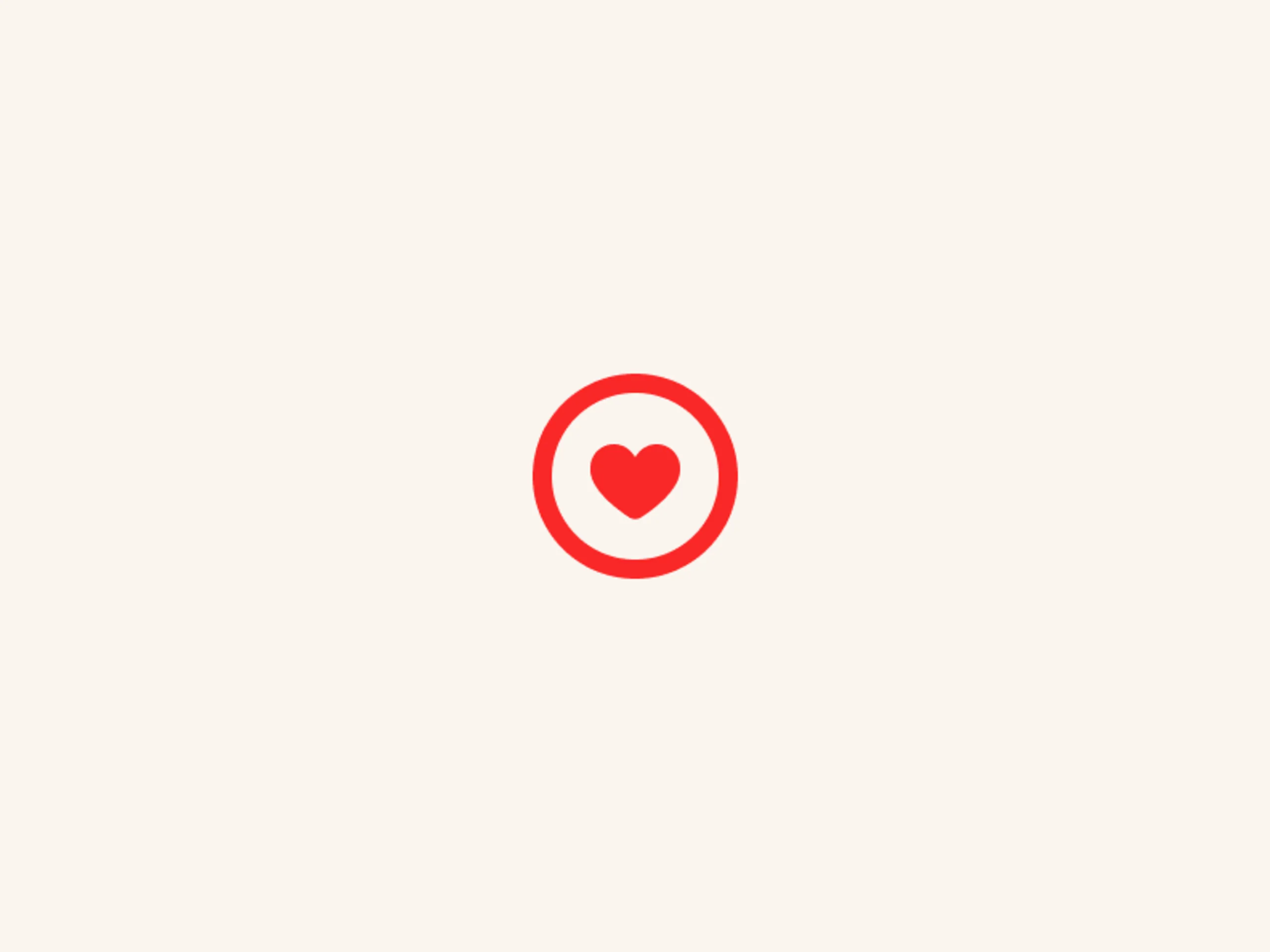 A simple red heart icon inside a red circle, centered on a plain off-white background.