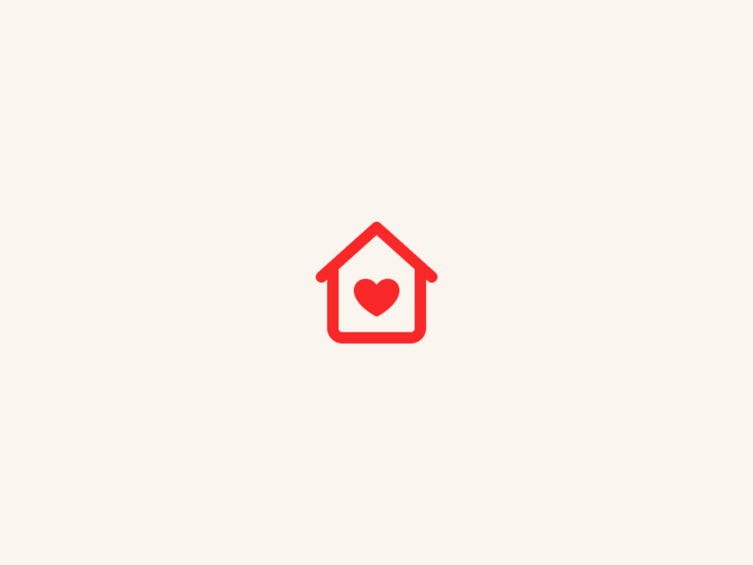 A simple red outline of a house with a red heart in the center, set against a plain light background.
