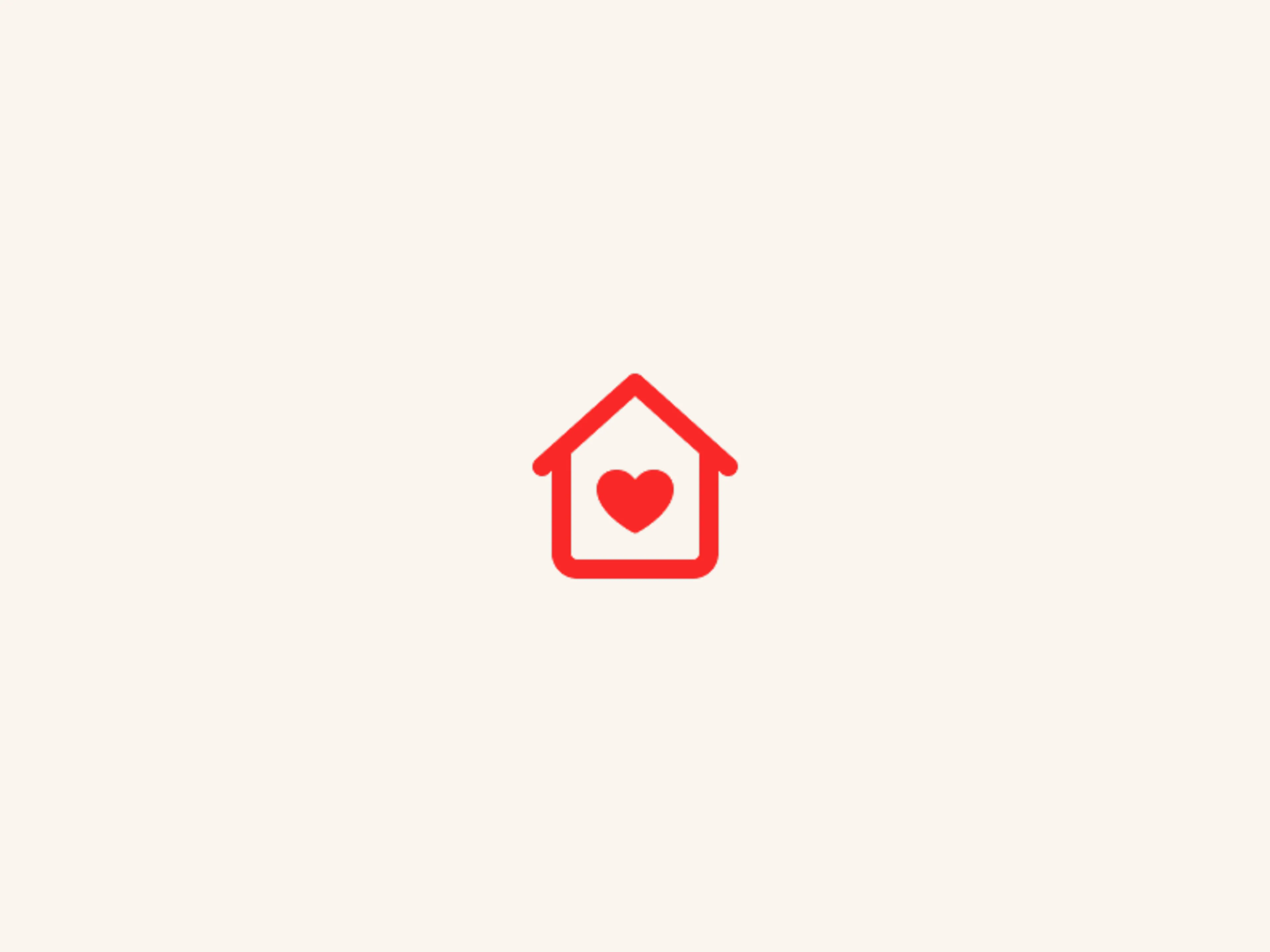 A simple red outline of a house with a red heart in the center, set against a plain light background.