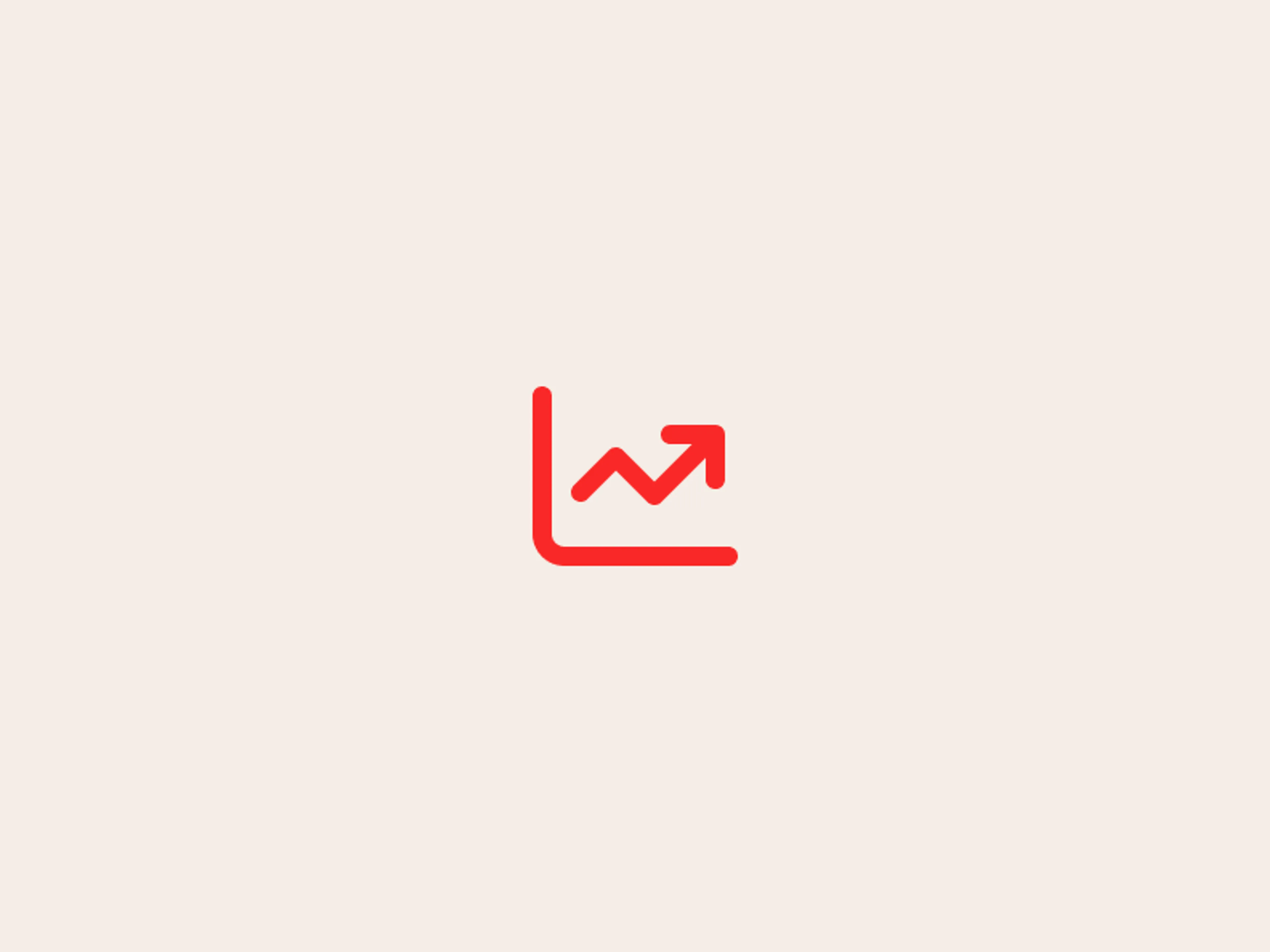 A simple red line graph icon with an upward arrow, representing growth or an increase, centered on a plain light beige background.