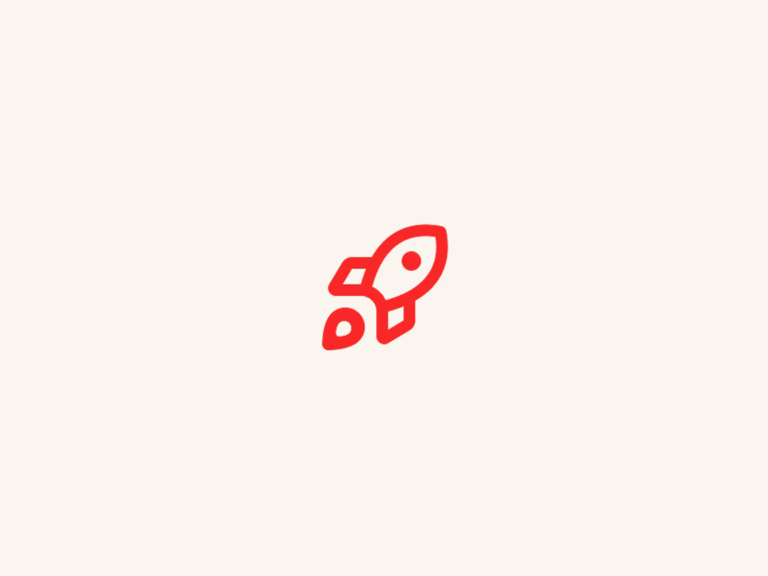 A simple red rocket icon with a circular window, shown on a plain light beige background.