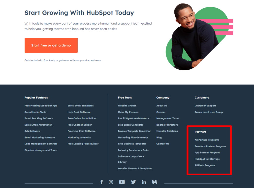 Hubspot affiliate marketing landing page