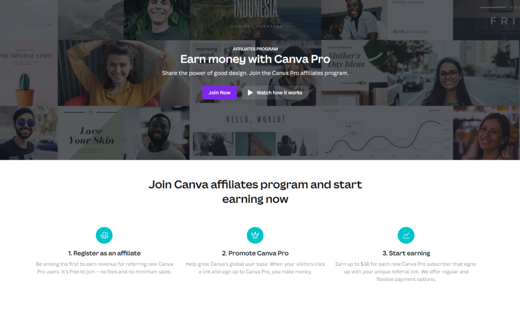 Canva affiliate program signup page