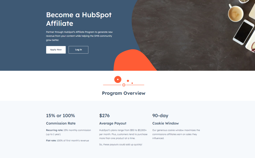Hubspot affiliate program signup page
