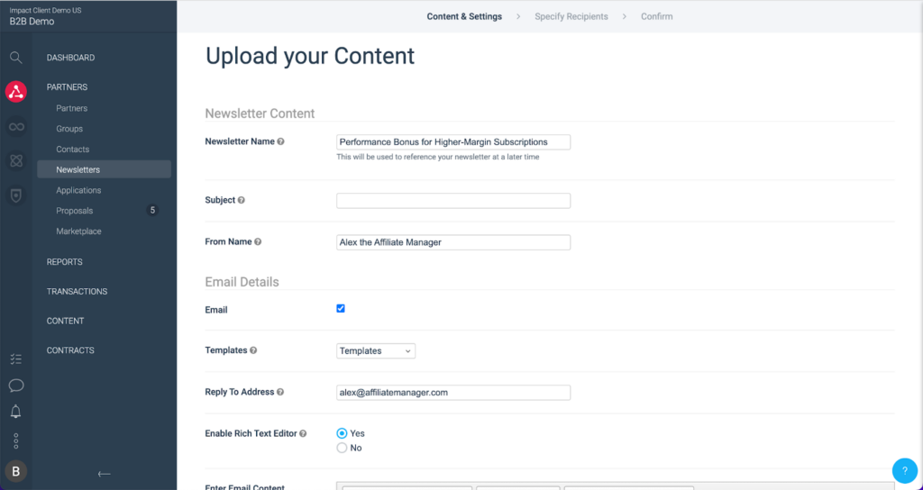 partnership management platform upload content