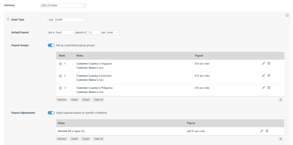 Setting dynamic payouts in impact,com