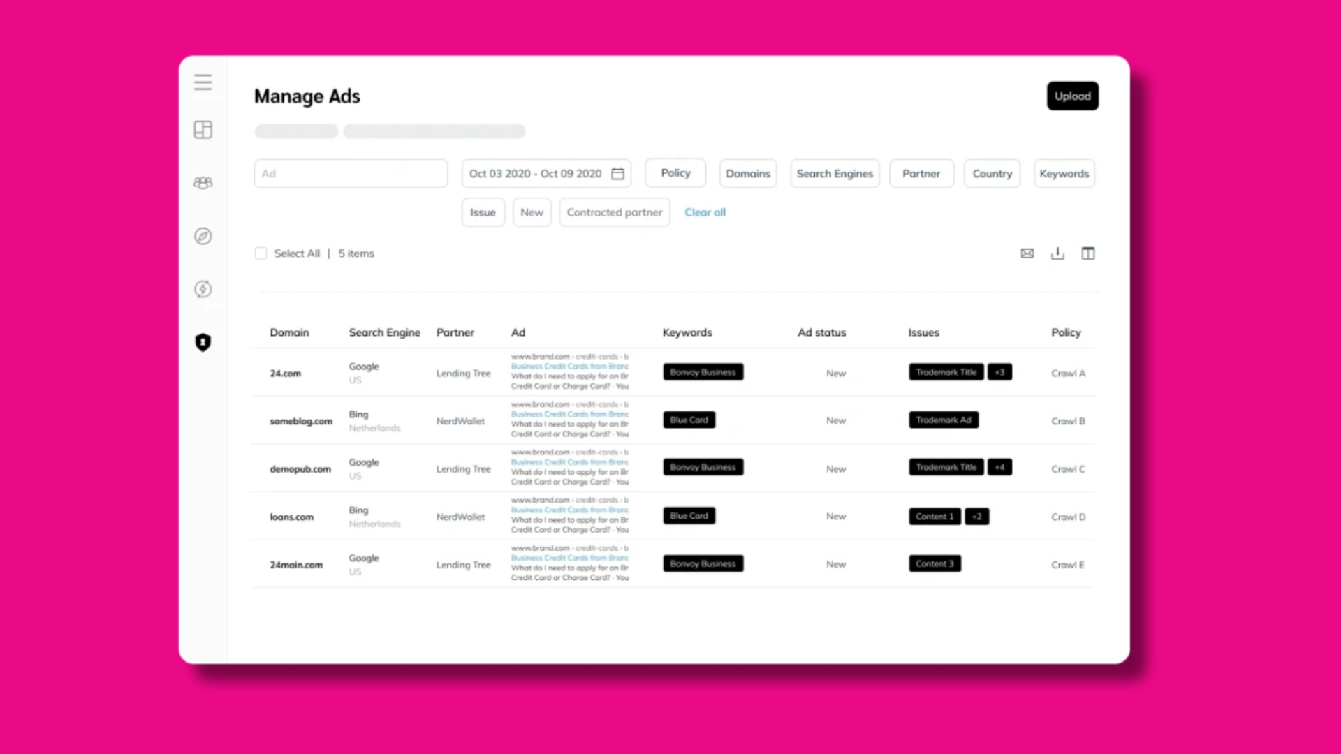 dashboard displayed on a vibrant pink background, showcasing various data metrics and visual elements.