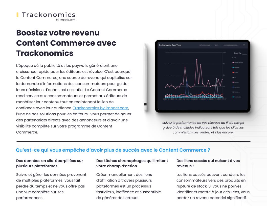 Boostez votre revenu Content Commerce avec Trackonomics