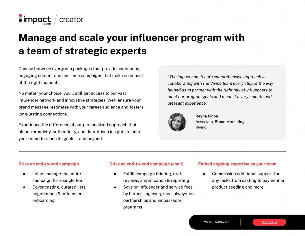 impact.com creator Service Operations one sheet