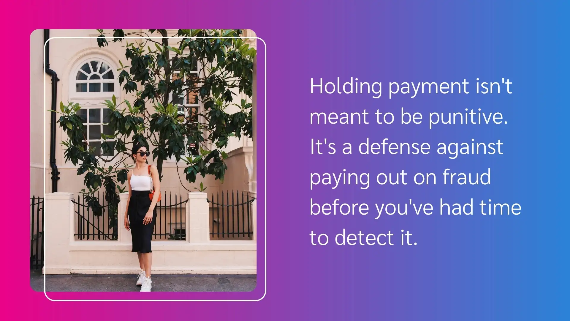 A person holding a payment document, emphasizing timely payments without punitive implications.