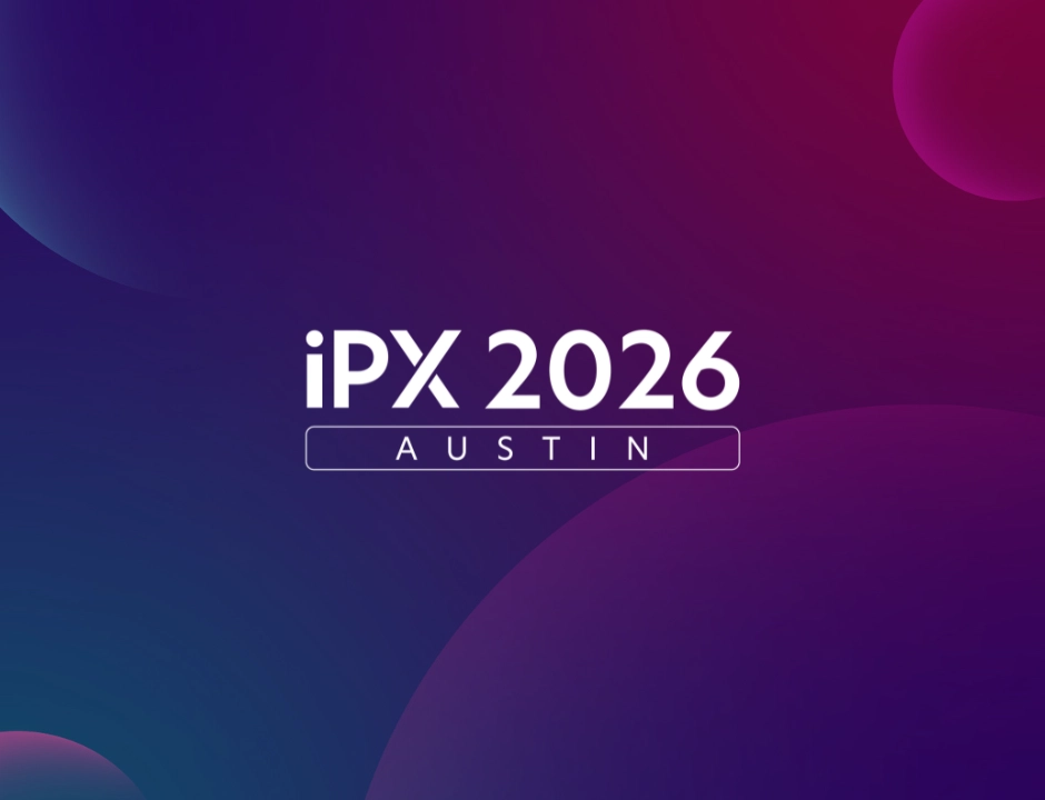 Logo for iPX 2026 conference in Austin, featuring a gradient background of purple and blue with modern typography.