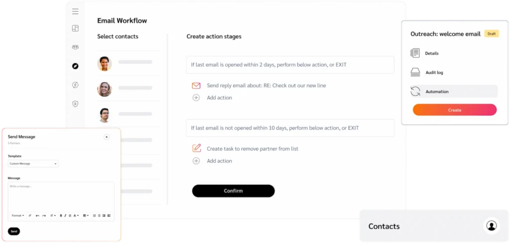 Dashboard interface of a customer service app displaying email workflow metrics and performance indicators.