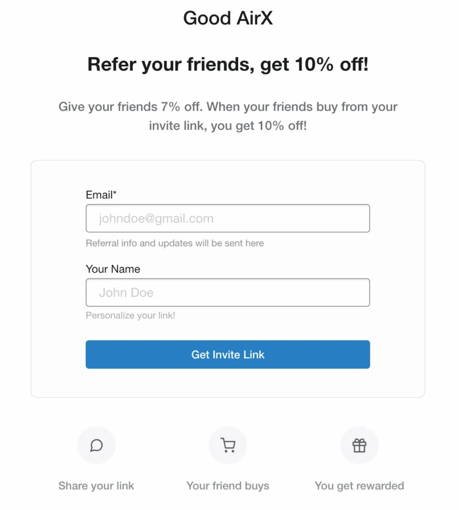 Good AirX gives 10% off for a referral