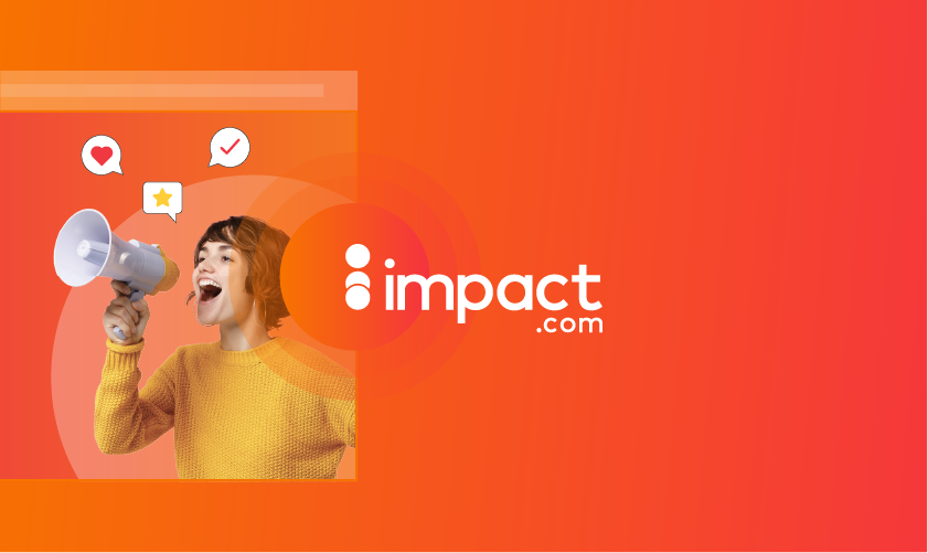 he Impact com logo set against a bright orange backdrop, showcasing the brand's distinctive design and color scheme.