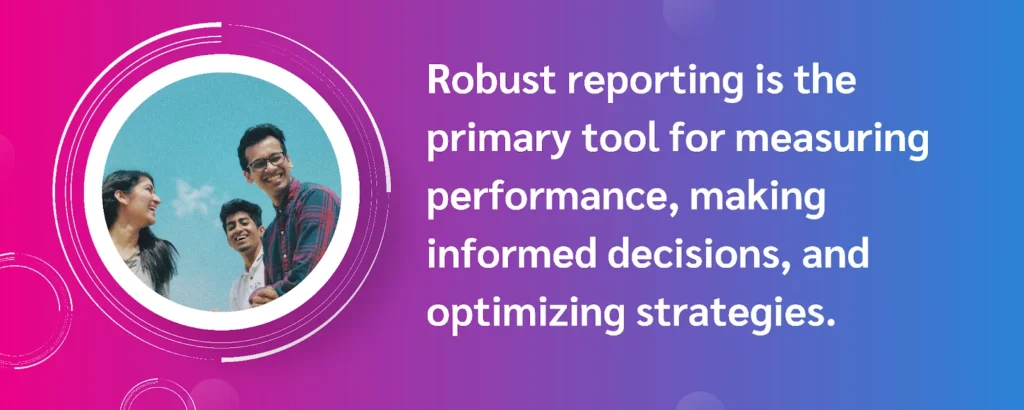 A visual representation of robust reporting as a key tool for performance measurement and informed decision-making.