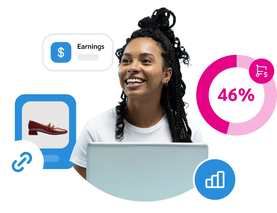 "A graphic with a dollar sign, the word 'Earnings,' the number '46%,' and the letter 'P,' likely representing financial data or a percentage of income."