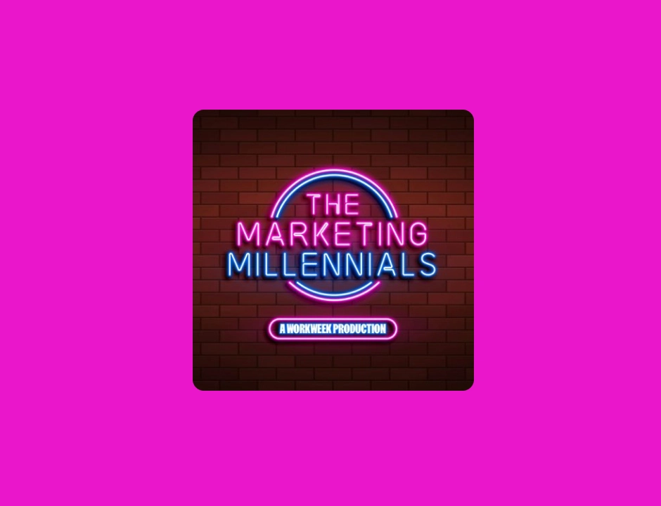 The Marketing Millennials podcast logo, showcasing a contemporary aesthetic with engaging visuals and bold typography.