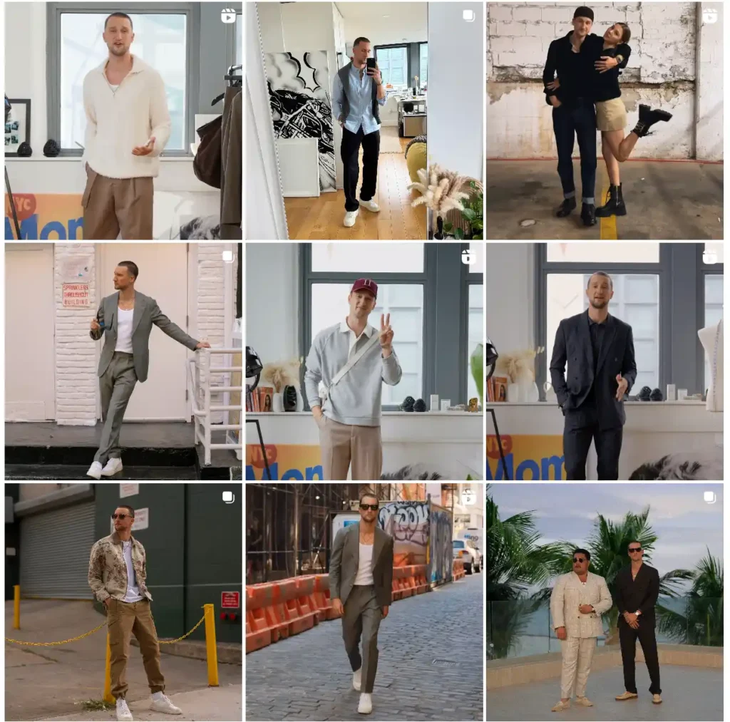 A collage featuring various men in diverse outfits, showcasing styles inspired by Marcel Floruss.