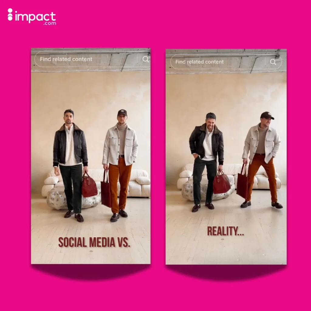 Two contrasting posters illustrating the difference between social media perceptions and real-life experiences.