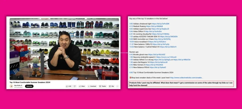 A man in a pink shirt stands against a pink background, showcasing the brand 'Hes Kicks' in a vibrant video.