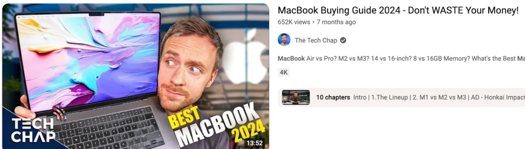 Screen shot of a MacBook buying guide youtube video