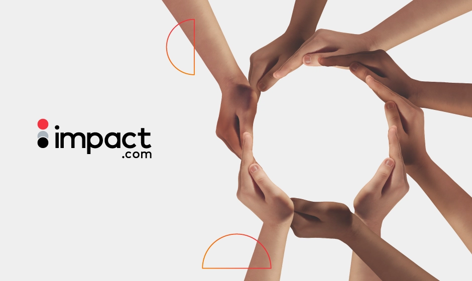 Logo of impact.com displayed prominently with hands holding each other and forming a circle