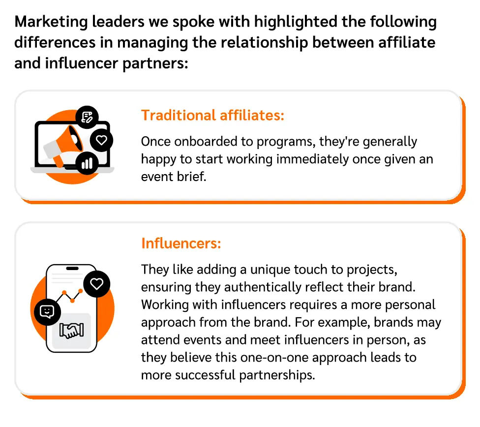 Difference between managing the relationships between affiliate and influencers 