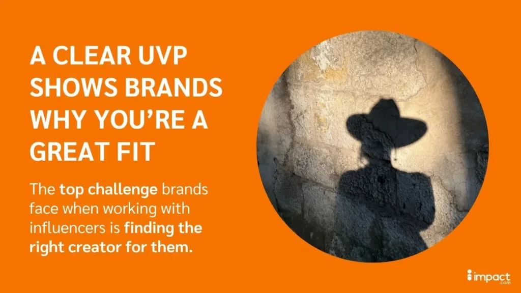 Marketing slide with text and shadow of a person on a rock, promoting a brand-influencer fit.