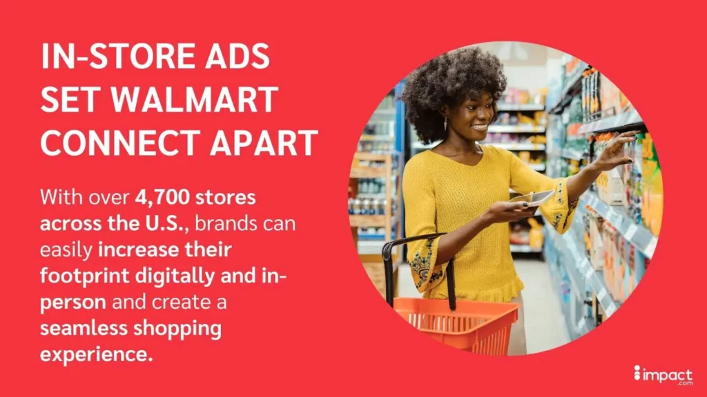 A shopper in a yellow sweater inspects a product on a shelf while holding a shopping basket in a brightly lit store aisle.