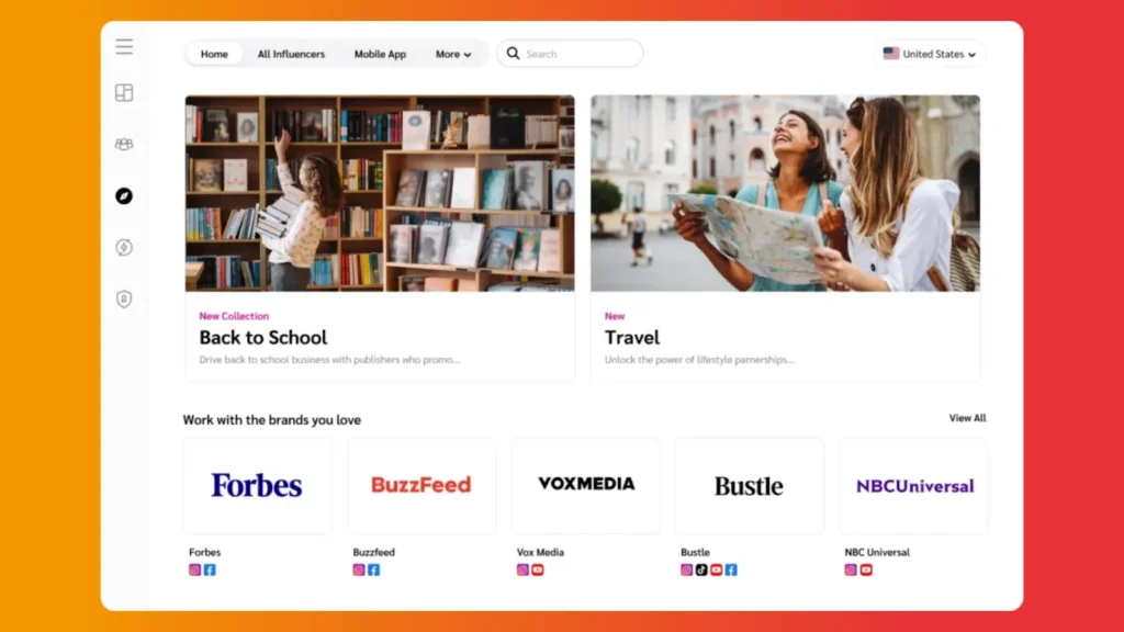 A collage of two images showcasing a student in a library and friends exploring a city with a map, featuring brand logos below.
