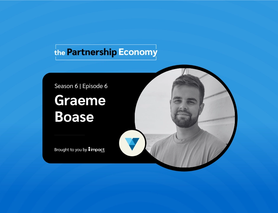 Podcast graphic for "The Partnership Economy," featuring season 6, episode 6 with guest Graeme Boase and the Impact logo.