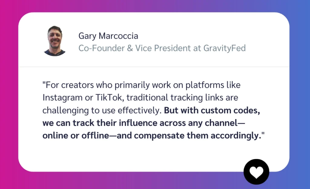 Quote by Gary Marcoccia, Co-Founder of GravityFed, discussing tracking influencer impact across various platforms.