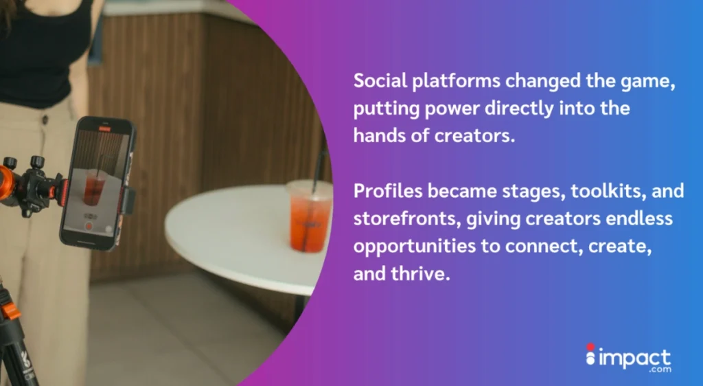 A smartphone on a tripod filming a drink, emphasizing the power and opportunity social platforms provide to creators.