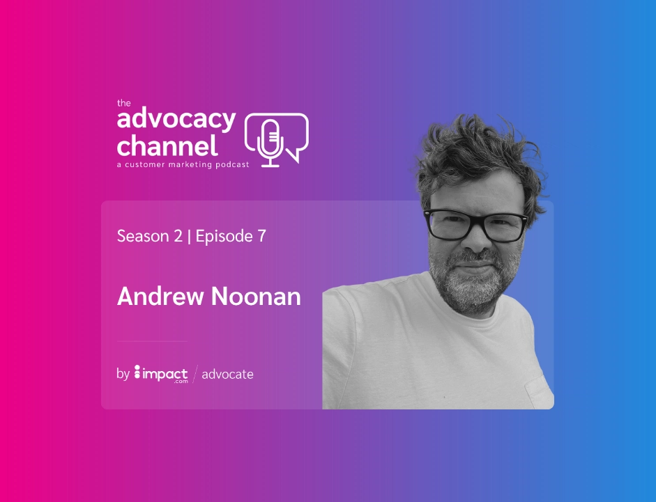 Graphic design promoting the podcast “The Advocacy Channel,” featuring Season 2, Episode 7 with Andrew Noonan.