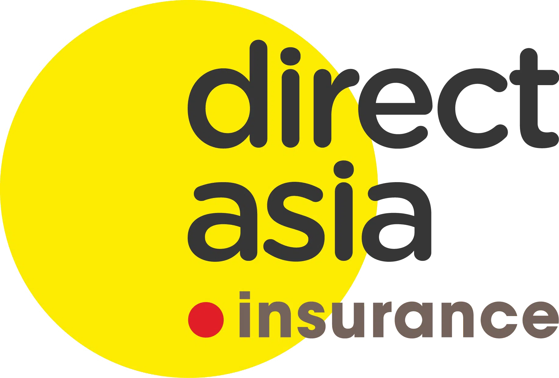 Logo of Direct Asia Insurance featuring bold, modern text in gray and black on a bright yellow circle background.