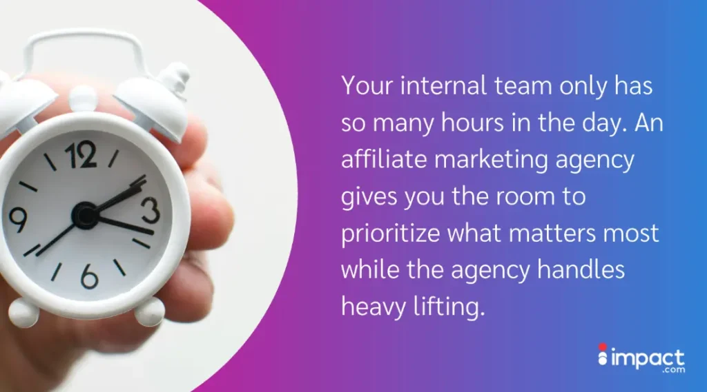 A graphic explaining how much time you save with an affiliate agency 