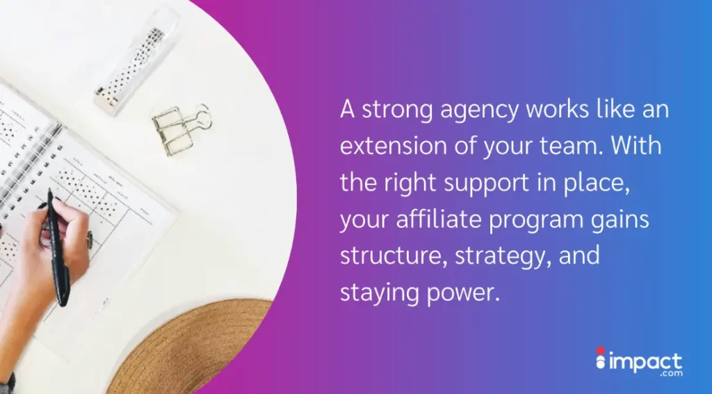 A graphic with text providing the benefits of affiliate agencies