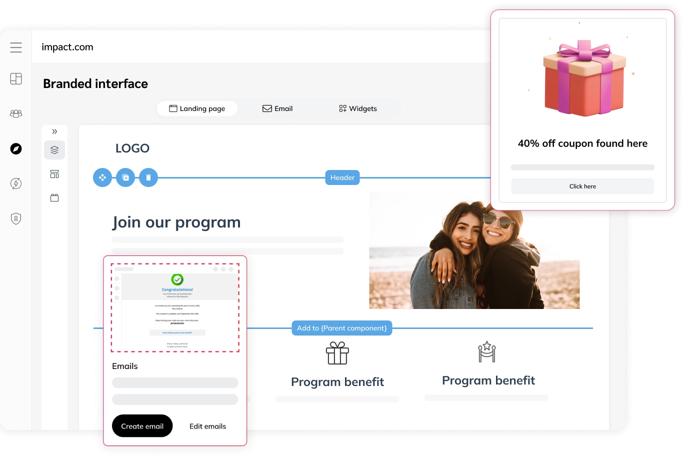 Branded interface impact.com screen preview