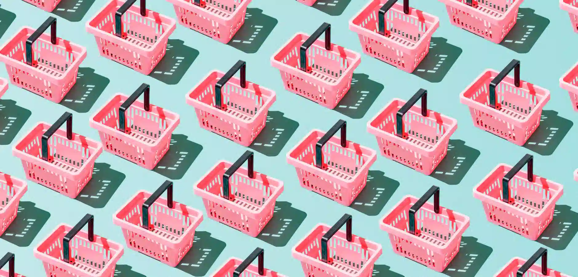 A repeating pattern of shopping carts set against a solid blue background.
