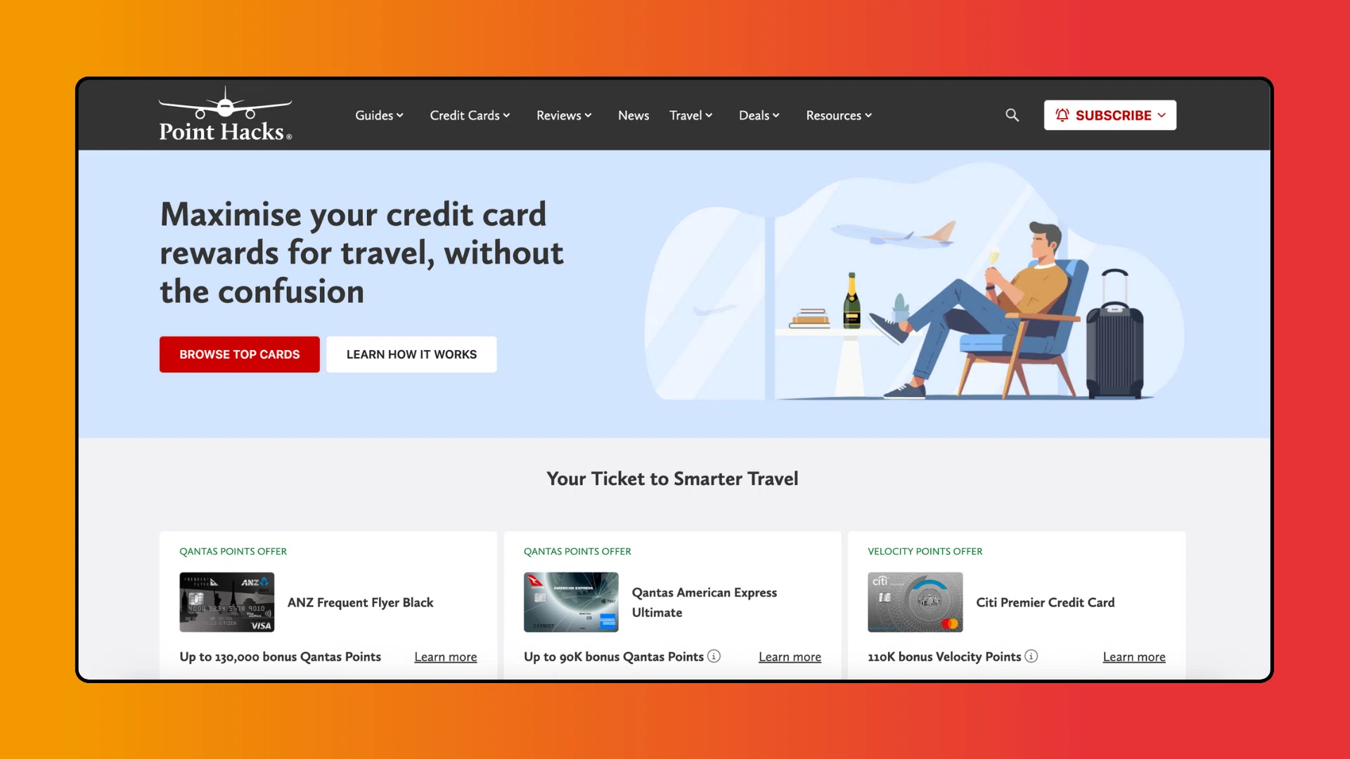 Point Hacks website showcasing travel credit card rewards, featuring offers and advice to maximize benefits for users.