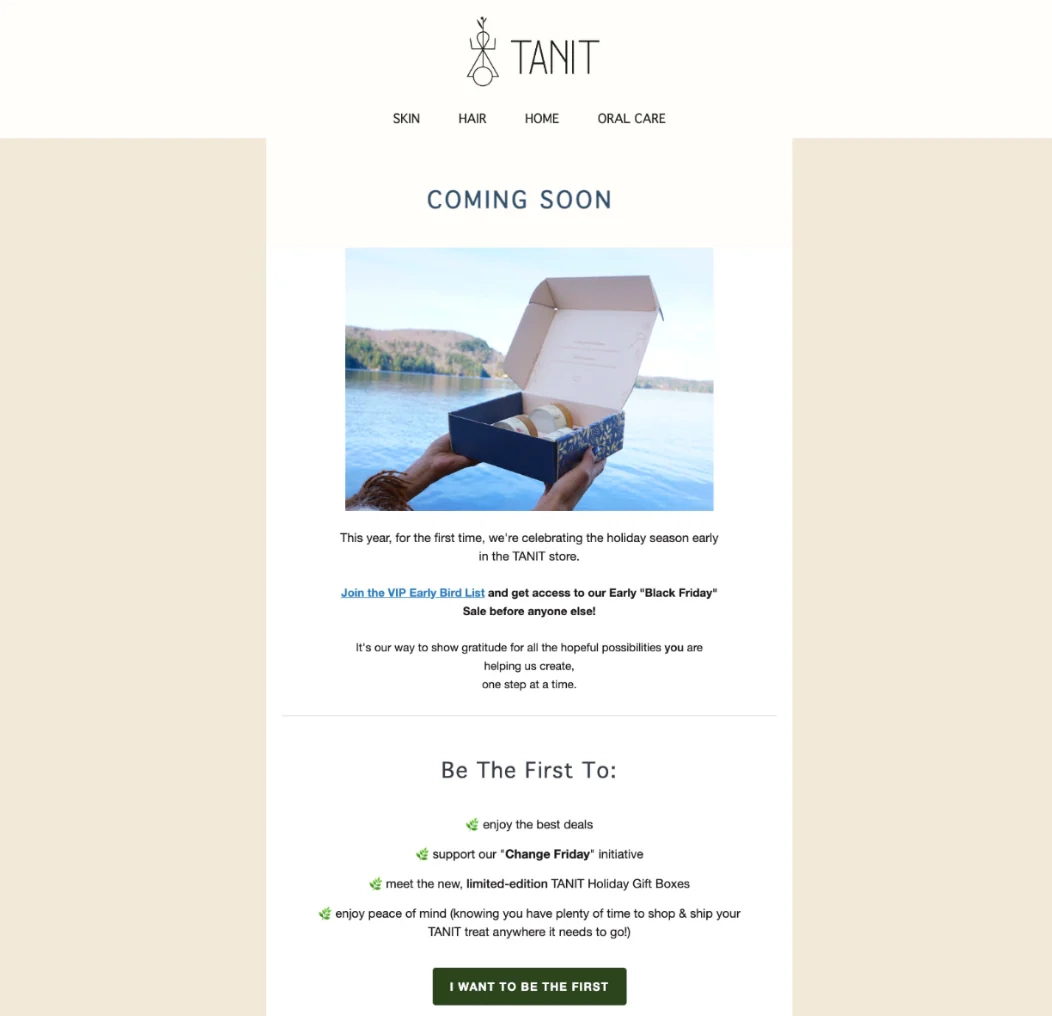 Email template for the first tee, featuring a clean design and space for personalized messages.