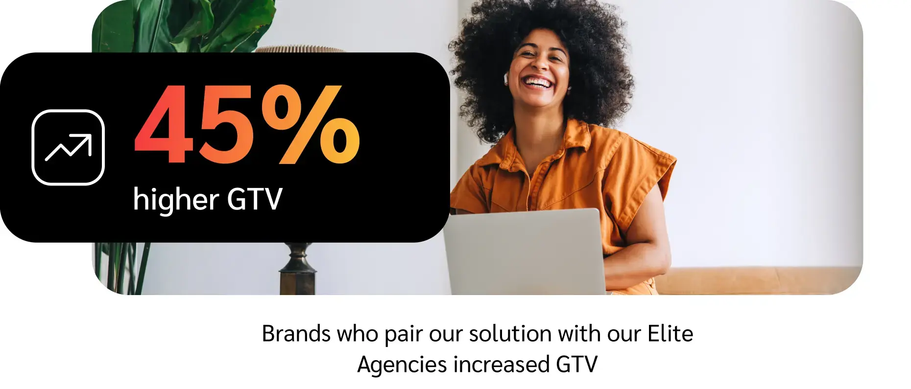 woman smiling with a 45% stat next to her