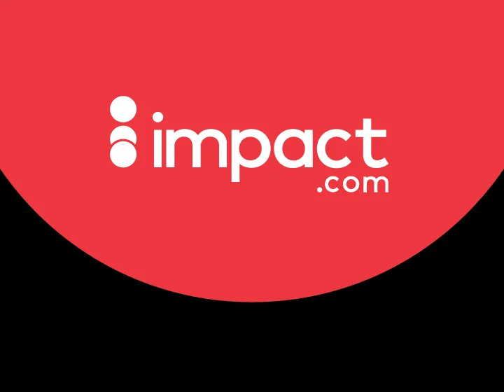 impact.com logo on a red and black background