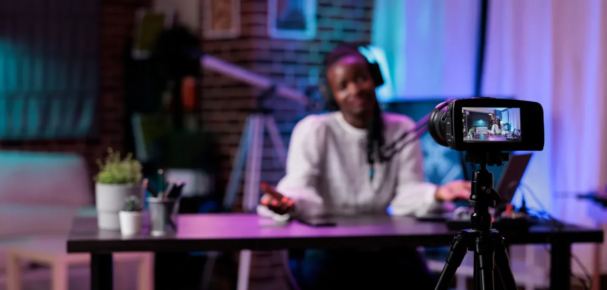 influencer speaking to a camera